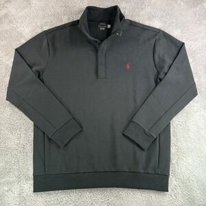 Polo Ralph Lauren Double Knit 1/4 Snap Sweatshirt Men's XLT Black Red Pony Logo